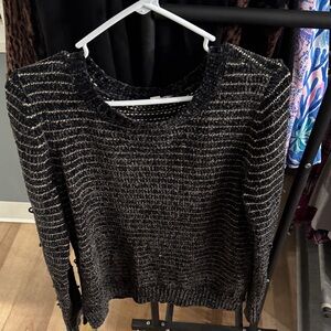 LOFT Black and Cream Striped Sweater